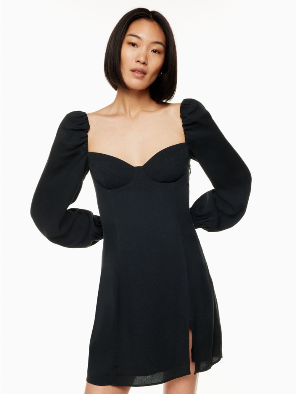 Aritzia Wilfred Novella Mini Dress Black Puff Sleeve NWT Size 12